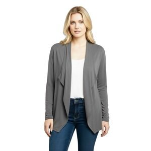 Chico's Travelers Size 2 US L Open Front Cardigan Gray Slinky Knit Classic‎